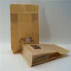 كيس ورق كرافت بني مربع مع نافذة واضحة ، الحقيبة القهوة الرمز القفل