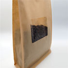 كيس ورق كرافت بني مربع مع نافذة واضحة ، الحقيبة القهوة الرمز القفل