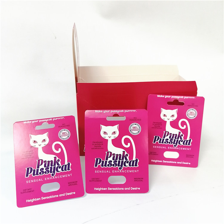 عرض بطاقات ورقية مخصصة للطباعة ، مربعات خط المسيل للدموع ، صندوق بطاقات Pussycat الوردي مع نفطة