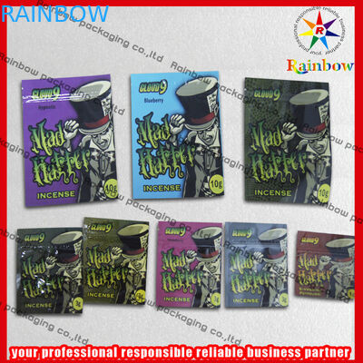 رقائق الألومنيوم البخور العشبية الرمز البريدي الأكياس البلاستيكية المعاد تدويرها مع سحاب