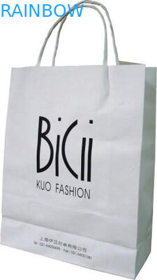 شعار حقيبة تسوق ورق التغليف التعبئة والتغليف الأبيض 110 غرام قابلة لإعادة الاستخدام