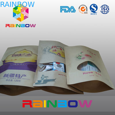 الصف الغذاء Custimized كرافت أكياس الورق / زيبلوك حقيبة مع نافذة