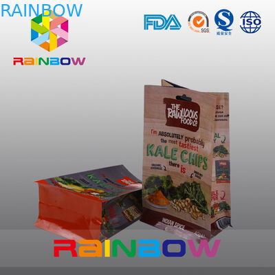 مخصص مطبوعة أكياس مسطحة القاع من البلاستيك ، كتلة رباعية ختم كيس أسفل مع نافذة واضحة