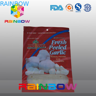 الأحمر والأبيض مايلر كيس من البلاستيك نافذة مع سستة الأعلى للأغذية / الطازجة Pleeled Garllic