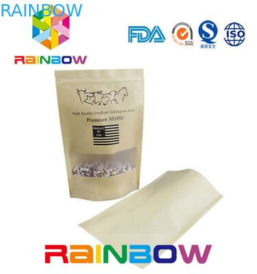 مسطحة القاع براون أكياس الورق المخصصة / كيس ورق كرافت مع سحاب