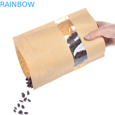 الغذاء الصف ورق الكرافت كيس مع نافذة واضحة / Mylay حقيبة للفول ، حلوى ، الخبز ، القهوة