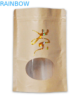 مخصص مطبوعة مسطحة القاع عالية الجودة كيس ورق الكرافت للشاي / القهوة التعبئة والتغليف مع زيبر زيبلوك مايبل ونافذة