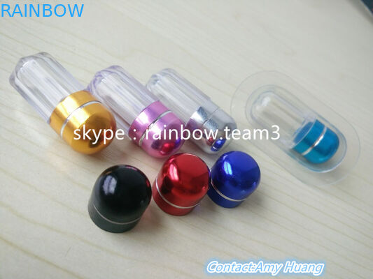 حاوية بلاستيكية صغيرة قابلة لإعادة الاستخدام لحبوب الجنس / زجاجة على شكل كبسولة مع غطاء مستدير معدني