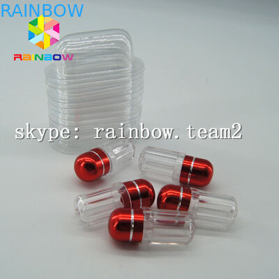 زجاجة واضحة من البلاستيك الطب كبسولة ، حاوية حبوب منع الحمل الجنس مع غطاء الذهب احباط الالومنيوم