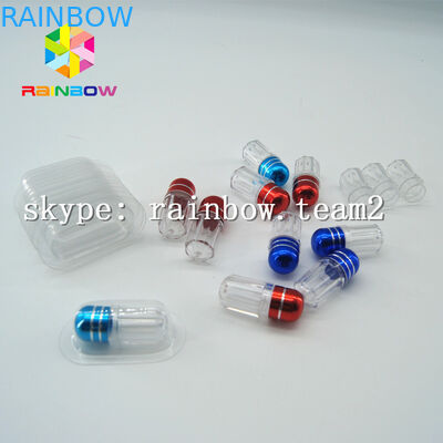 زجاجة واضحة من البلاستيك الطب كبسولة ، حاوية حبوب منع الحمل الجنس مع غطاء الذهب احباط الالومنيوم