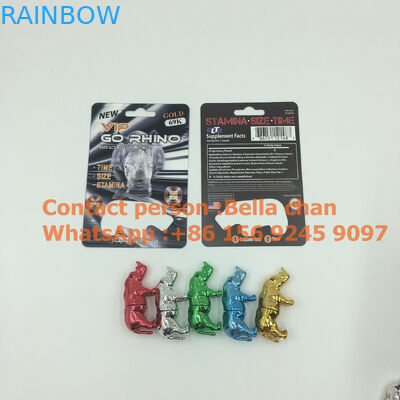 تسلق الفضة / الذهب حبوب منع الحمل الجنس الكركدن لعب لتغذية الجرف الكركدن ، والزجاجات شكل الكركدن المعادن