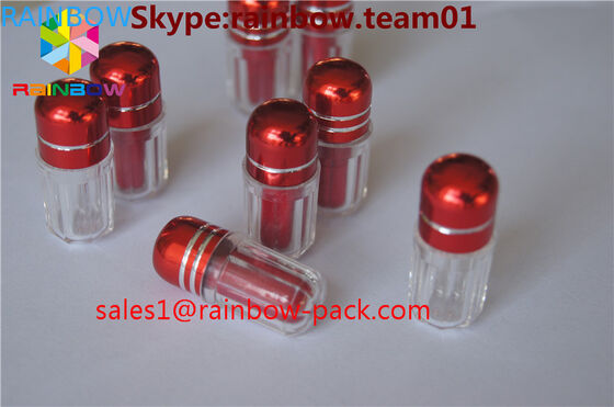 زجاجات حبوب منع الحمل البلاستيكية للبيع كبسولات حاويات ديك على شكل زجاجة كبسولات زرقاء الشكل سداسية ومثمسة الشكل