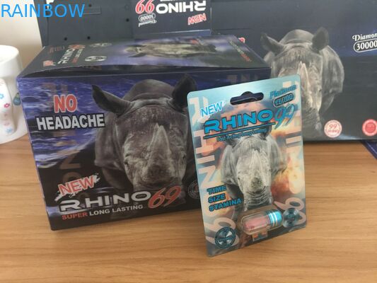 حار بيع الكركدن ذكر تعزيز حبوب تغليف بطاقة وعرض مربع مع تأثير 3D