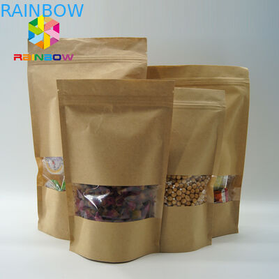 كوستوميزيد الحجم كرافت أكياس الورق البيضاوي نافذة للأغذية / اللحوم الجافة / منتجات البحر