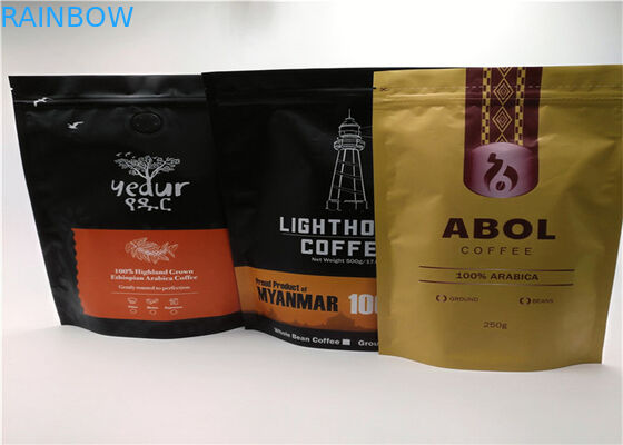 أسود مايلر أكياس التعبئة البلاستيكية الرمز البريدي قفل الوقوف للقهوة والشاي