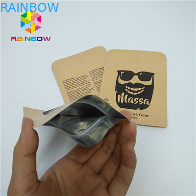 حبة رقائق التعبئة والتغليف الحقيبة التعبئة والتغليف حسب الطلب عينة ورق الكرافت الثلاثي الجانب الحقيبة مختومة