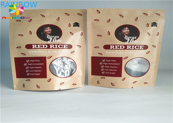 Ziplock مخصص مطبوعة أكياس الورق الغذاء الوقوف الحقيبة براون كرافت ورقة مع نافذة