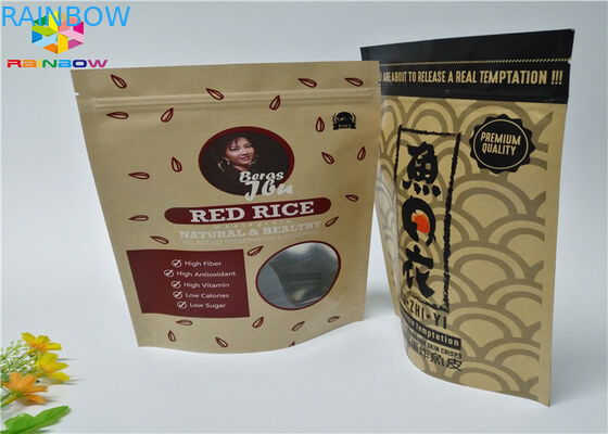 Ziplock مخصص مطبوعة أكياس الورق الغذاء الوقوف الحقيبة براون كرافت ورقة مع نافذة