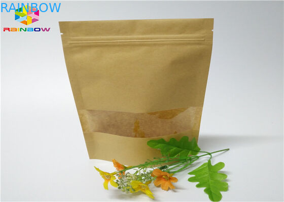 Ziplock مخصص مطبوعة أكياس الورق الغذاء الوقوف الحقيبة براون كرافت ورقة مع نافذة
