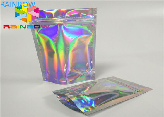 كيس من رقائق مايلر ليزر مع جانب واضح لمسحوق طلاء الأظافر بريق التعبئة أكياس تغليف رقائق الهولوغرام التجميلية