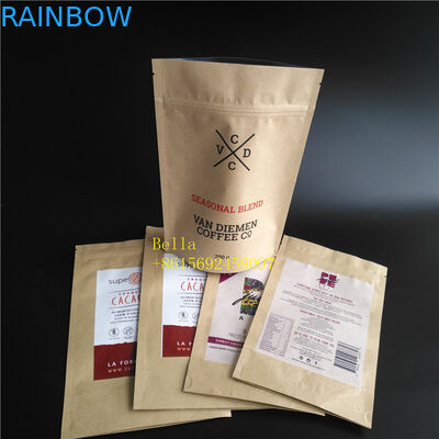 ورقة شعار أكياس الشاي المطبوعة التعبئة والتغليف براون كرافت ورقة زيبر الحقيبة مع نافذة واضحة