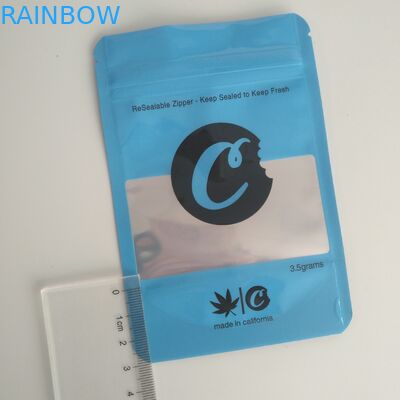 تغليف كيس فويل مخصص 1 / 8oz 3.5 غرام حقيبة ملفات تعريف الارتباط مع نافذة / سحاب