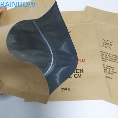 كرافت ورقة براون حقيبة وجبة خفيفة التعبئة والتغليف الوقوف الحقيبة أسفل مسطحة مع سحاب