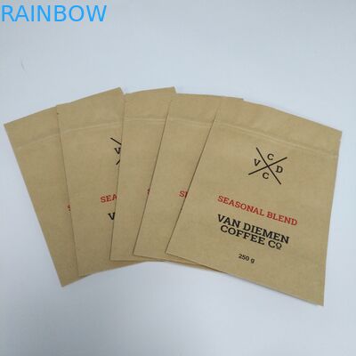 كرافت ورقة براون حقيبة وجبة خفيفة التعبئة والتغليف الوقوف الحقيبة أسفل مسطحة مع سحاب