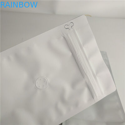 حقيبة مسطحة القاع تغليف أغذية فيلم أبيض عادي طباعة أعلى ملء مع صمام الهواء