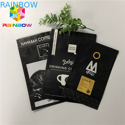 مات الأسود 200G رقائق الألومنيوم الوقوف الحقيبة الرمز البريدي قفل كيس القهوة الحفر الطباعة