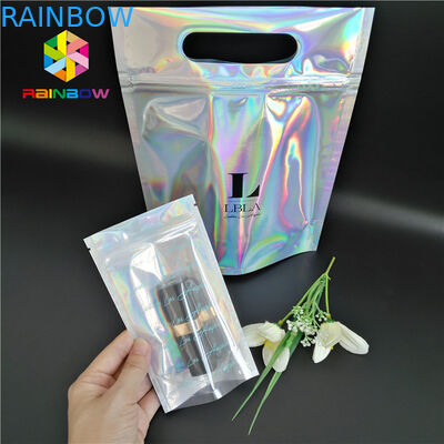 الهولوغرام البلاستيك مايلر زيبر تغليف مستحضرات التجميل حقيبة CMYK اللون مع نافذة واضحة