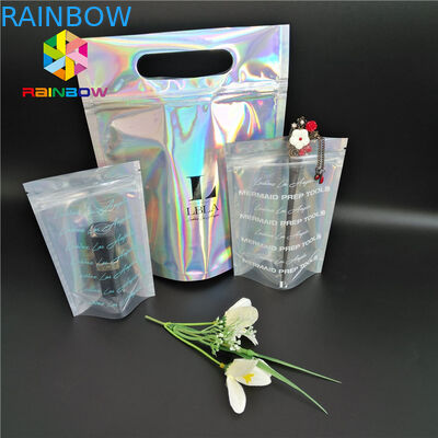 الهولوغرام البلاستيك مايلر زيبر تغليف مستحضرات التجميل حقيبة CMYK اللون مع نافذة واضحة