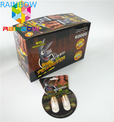 التعبئة والتغليف لامعة بطاقة نفطة حبوب منع الحمل الجنس تعزيز مخصص Burro2 60000 ورقة بطاقة