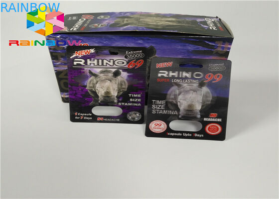 البلاستيك زجاجة نفطة إدراج بطاقة حبوب منع الحمل تعزيز الذكور التعبئة 3D من بطاقات / مربع العرض