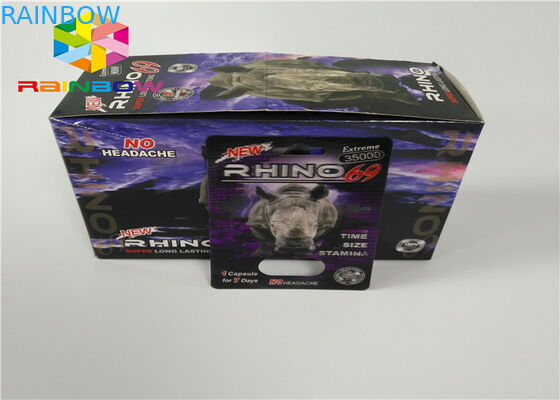 البلاستيك زجاجة نفطة إدراج بطاقة حبوب منع الحمل تعزيز الذكور التعبئة 3D من بطاقات / مربع العرض