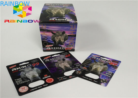 البلاستيك زجاجة نفطة إدراج بطاقة حبوب منع الحمل تعزيز الذكور التعبئة 3D من بطاقات / مربع العرض