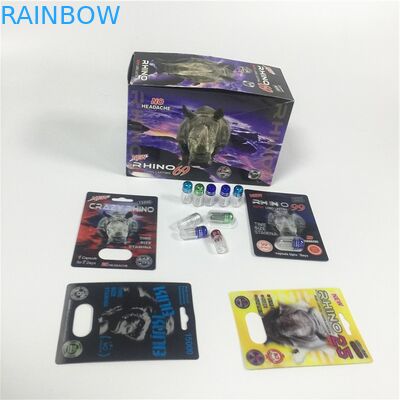 خرطوشة ورقة نفطة بطاقة التغليف الذهب الكركدن حاوية رصاصة مع غطاء بلاستيكي