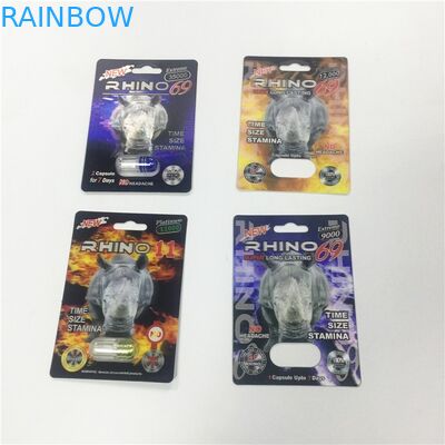 خرطوشة ورقة نفطة بطاقة التغليف الذهب الكركدن حاوية رصاصة مع غطاء بلاستيكي