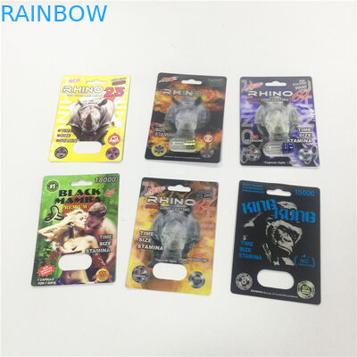 خرطوشة ورقة نفطة بطاقة التغليف الذهب الكركدن حاوية رصاصة مع غطاء بلاستيكي