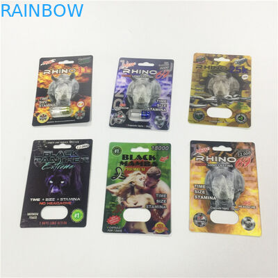 خرطوشة ورقة نفطة بطاقة التغليف الذهب الكركدن حاوية رصاصة مع غطاء بلاستيكي