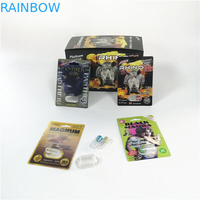 الكركدن 69 3D بطاقة نفطة التغليف ذكر تعزيز كبسولة البلاستيك إدراج صناديق بطاقة 3D