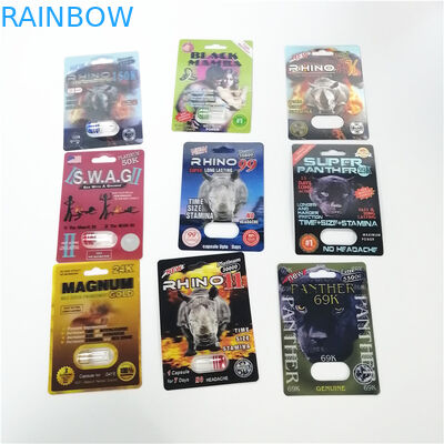 الكركدن 69 3D بطاقة نفطة التغليف ذكر تعزيز كبسولة البلاستيك إدراج صناديق بطاقة 3D