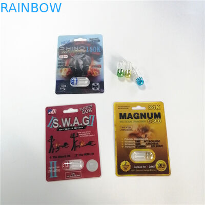 3D الكركدن البلاستيك نفطة التعبئة والتغليف حسب الطلب الحجم للذكور كبسولات الجنسي