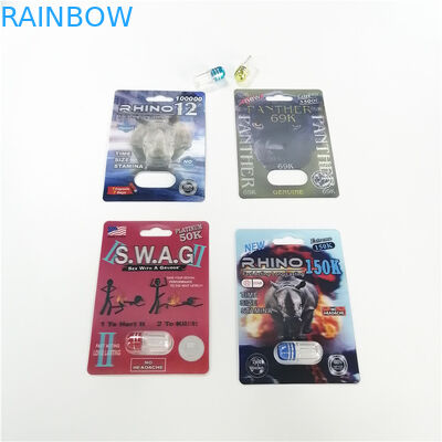 المغلفة ورقة بطاقة نفطة التعبئة والتغليف مخصص مطبوعة 3D تأثير الكركدن 69 حبة كبسولة حزمة