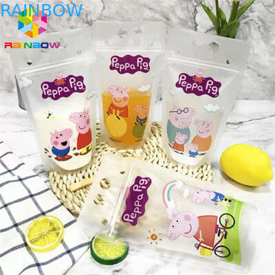 PET المواد شرب عصير الغذاء الحقيبة التعبئة والتغليف دوق-باي حقيبة CMYK الطباعة مع مقابض