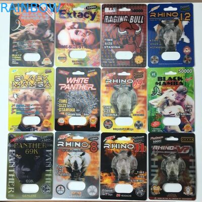 الشريحة نفطة إدراج بطاقة ورقة مربع التعبئة والتغليف الكركدن 69 الجنس حبوب منع الحمل 3D التعبئة تخصيص الحجم