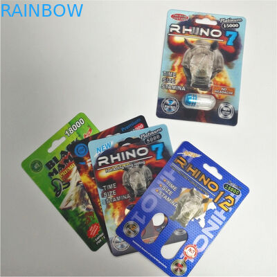RHINO 69 ذكر تعزيز حبوب منع الحمل التغليف 3D عدسي حزمة بطاقة صديقة للبيئة