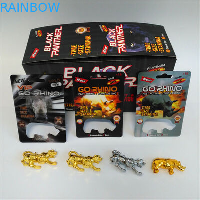 الذهاب الكركدن الرجال تعزيز حبوب منع الحمل بطاقة نفطة التعبئة والتغليف مع زجاجة نفطة الشكل الكركدن