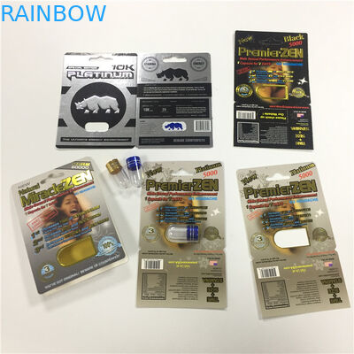 الكركدن 8/11/25 عرض بطاقة نفطة التعبئة ذكر تعزيز الأداء حبوب منع الحمل 3D حاوية فارغة