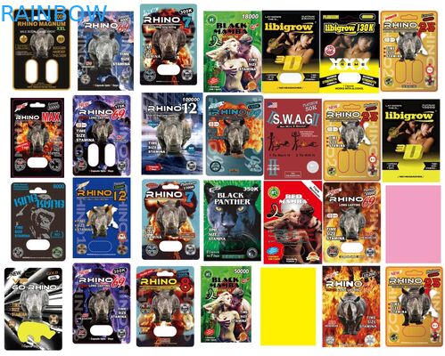 مخصص مطبوعة بطاقات ورقة نفطة سبار XXX الوردي الساخن ختم لكبسولة تعزيز الذكور